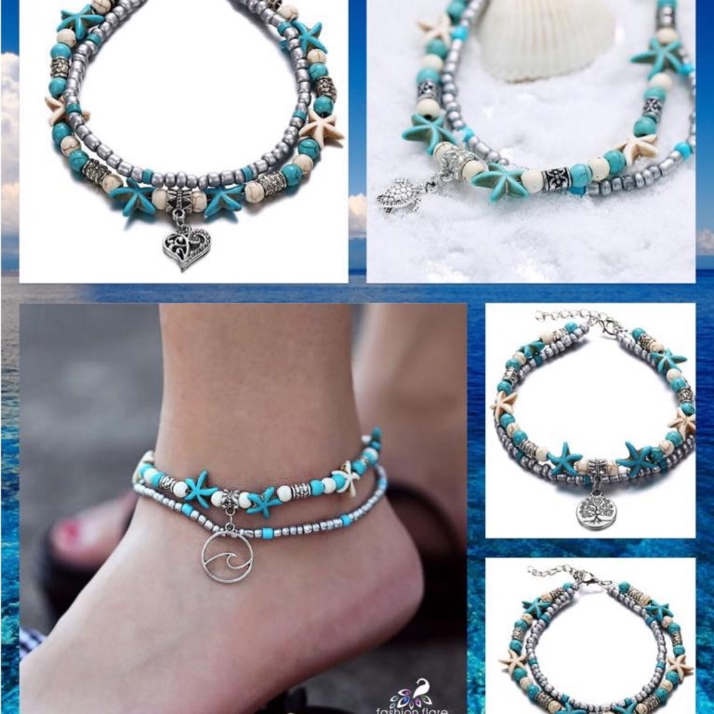 Bohemian Anklet Set - Turquoise and Silver